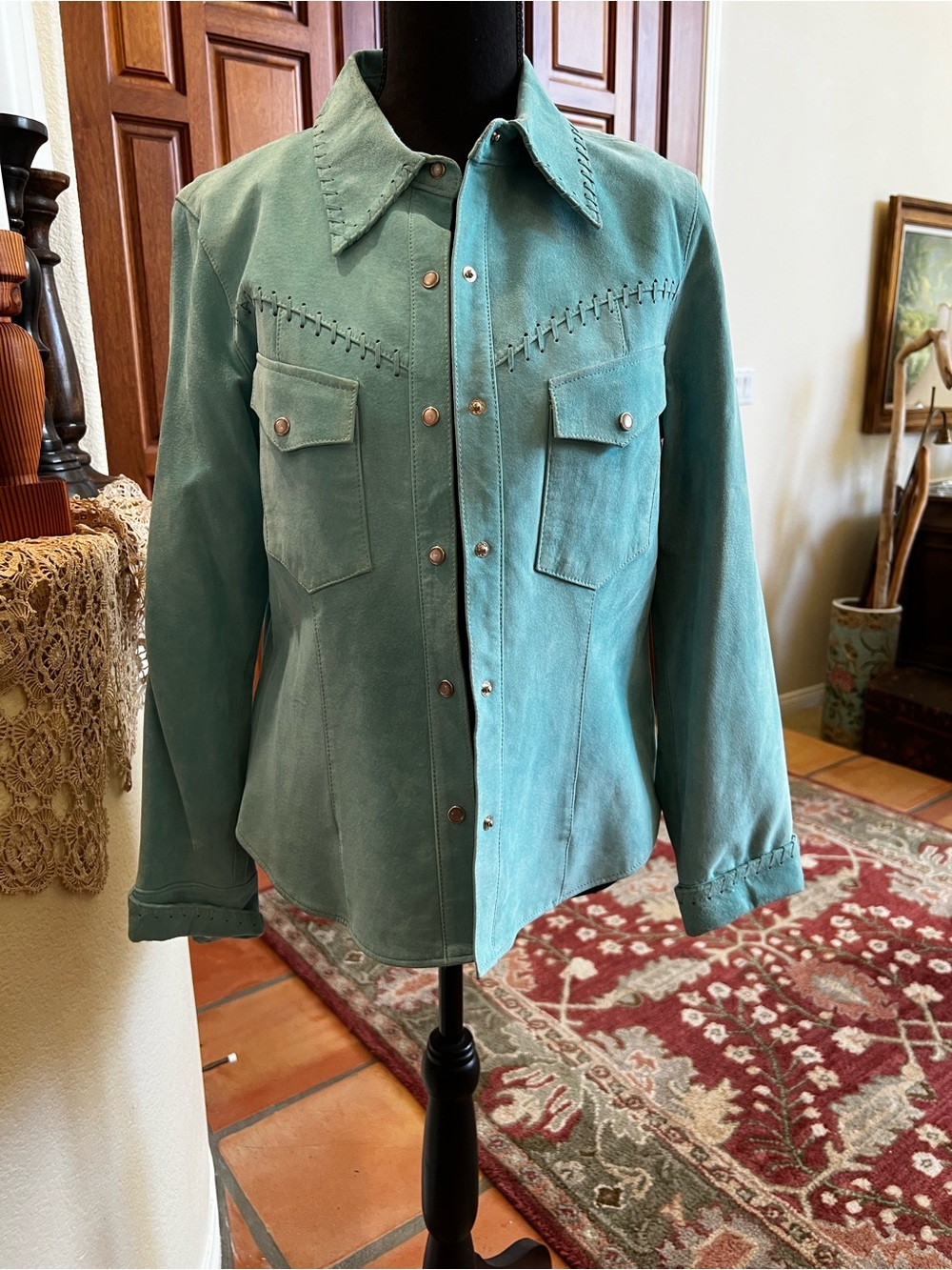 One 98 Nine Blue Genuine Leather Lined Jacket Size M 100% Leather Suede Feel